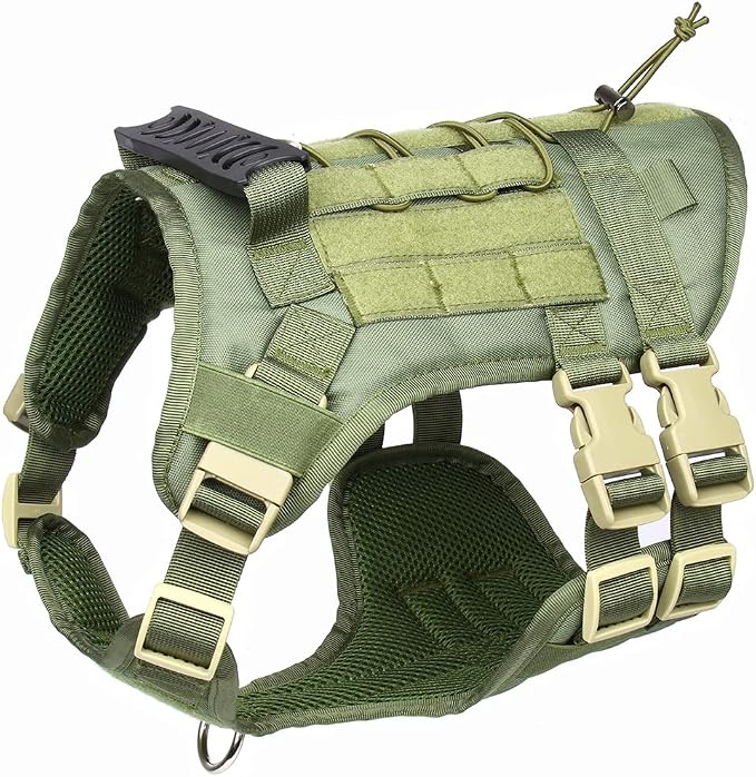 Tactical Dog Harness for Medium Large Dogs No Pull, Military Dog Harness with Handle,Service Dog Vest with Molle & Loop Panels, Adjustable Pet Harness for Training Hunting Walking Green