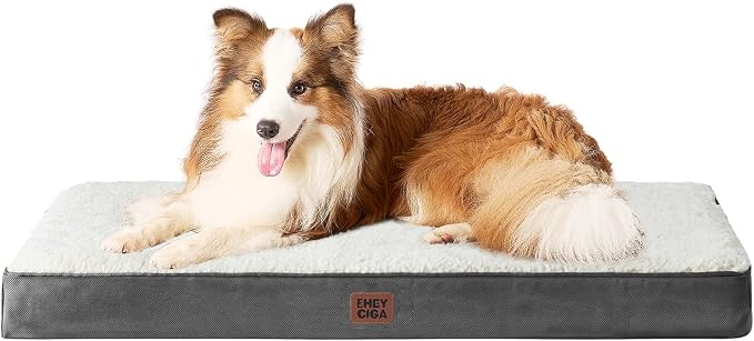 EHEYCIGA Orthopedic Dog Bed Large with Removable Washable Cover, 41IN Beige | Egg Crate Foam Support, Durable Oxford fabric, Non-Slip Bottom, Machine Washable, Soft Waterproof Plush Pet Bed Mat For Crate