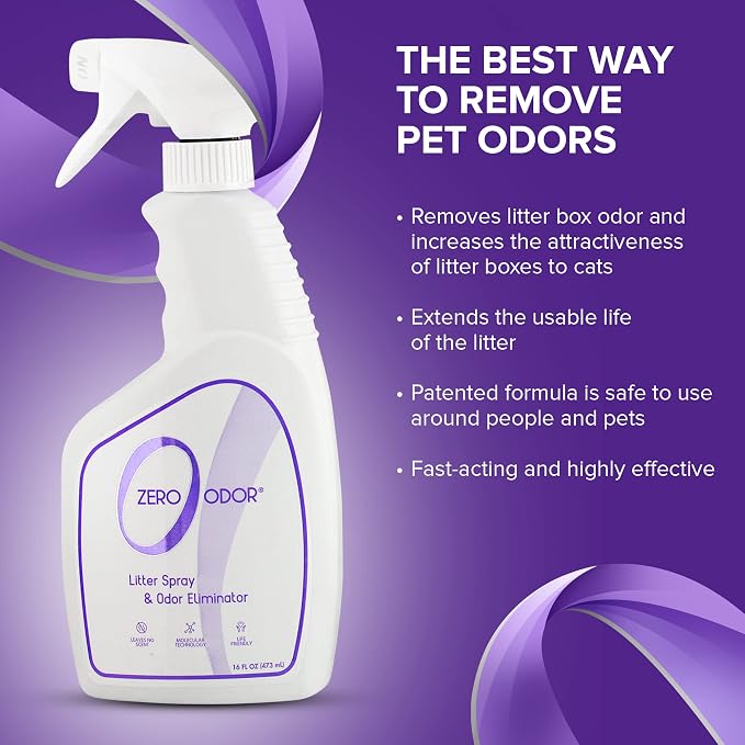 Zero Odor – Litter Odor Eliminator - Permanently Eliminate Litter Odors with Best Patented Molecular Technology - Pet Safe & Works on all types of litter, 16oz (Over 400 Sprays) (Pack of 2)