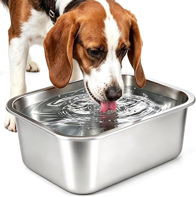 Stainless Steel Dog Bowls, High Capacity Metal Dog Food Bowls, Food and Water Bowl, No Spilling Outdoor Feeder Dish for Small and Medium Pets, Cats & Puppies 1.2 Gallons