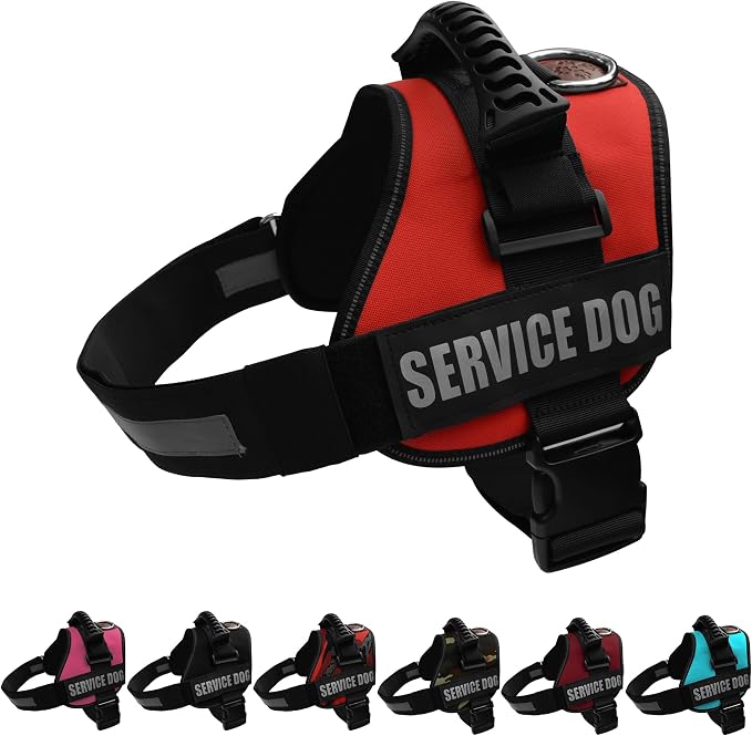 Service Dog Vest Harness – Reflective Service Animal Vest with Handle, No-Pull Adjustable Mesh Padding – XXS–XL – 2 Removable Patches (Large, Red)