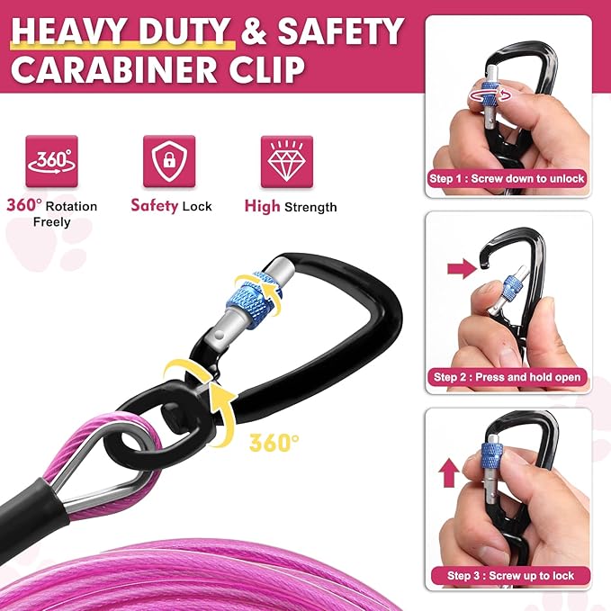 Snagle Paw Heavy Duty Long Dog Leads for Yard 150FT-1000LBS Break Strength,Dog Tie Out Cable with Swivel Lockable Hook & Spring,Chew Proof Dog Chain for Outside,Dog Run Cable for Medium Large Dogs