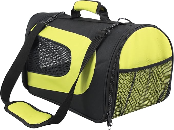 EliteField Deluxe Soft Pet Carrier (3 Year Warranty, Airline Approved), Multiple Sizes and Colors Available (18" L x 10" W x 11" H, Black+Lemon Green)