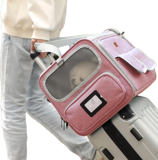 Cats Carrier for Small Dogs Puppy Cat Bag Expandable,Airline Approved,2 Sides Expand,Rabbit Bunny Pets Carriers Small Animals Travel Outdoor Carry Kennel (Pink)