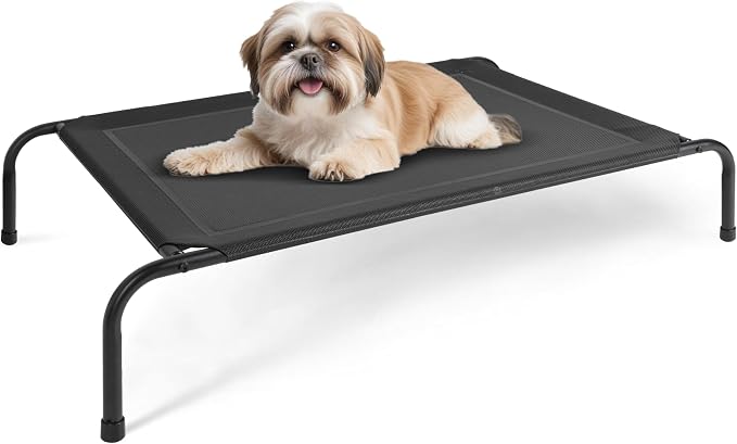Cooling Elevated Dog Cot Bed Outdoor Raised Portable Dog Beds No-Slip Feet Portable Durable Pet Hammock Bed, 42x25.5x8 Inch, Black