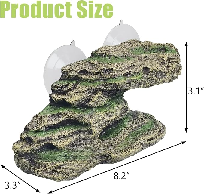 kathson Turtle Basking Platform Floating Turtle Dock Baby Tortoise Climbing Ramp Shale Reptiles Dock Resting Terrace Stone Aquarium Ornament for Frogs Newts (Green Size:8.2”Lx3.3”Wx3.1”H)