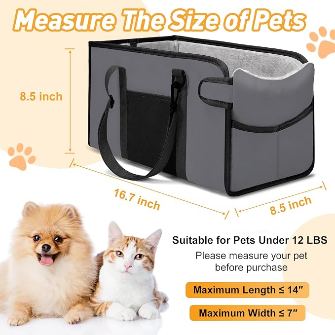 Portable Dog Car Seat for Small Dogs, Puppy Car Seat, Grey | Booster Seat With Safety Leash & Adjustable Straps Keeps Small Dogs Secure. Removable Washable Cushion. Fits Most Cars.