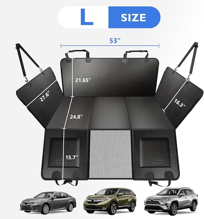 Back Seat Extender for Dogs - Hard Bottom Dog Car Seat Cover for Back Seat, Waterproof Backseat Pet Travel Cover, Anti Scratch Dog Hammock for Car SUV Sedan, Black