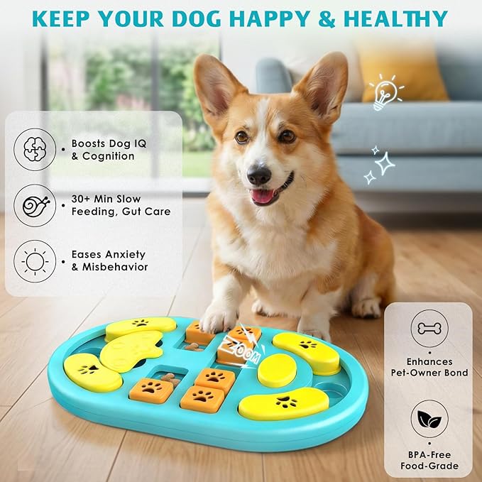Dog Puzzle Toy, Interactive Treat Puzzle for IQ Training & Mental Stimulation, Non-Slip Slow Feeder Enrichment Boredom Buster for Puppies Small Medium Large Dogs Cats, Blue Gift