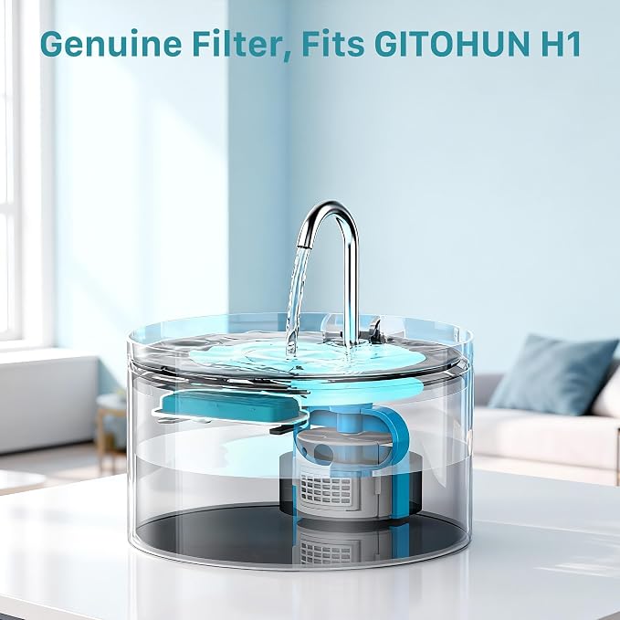 GIOTOHUN Cat Water Fountain Filter: 24 Filters - 12 Pieces Filters + 12 Pieces Sponges for Cat Fountain - Pet Water Fountain Filter Replacement for Pet Dispenser H1 (67oz/2L)