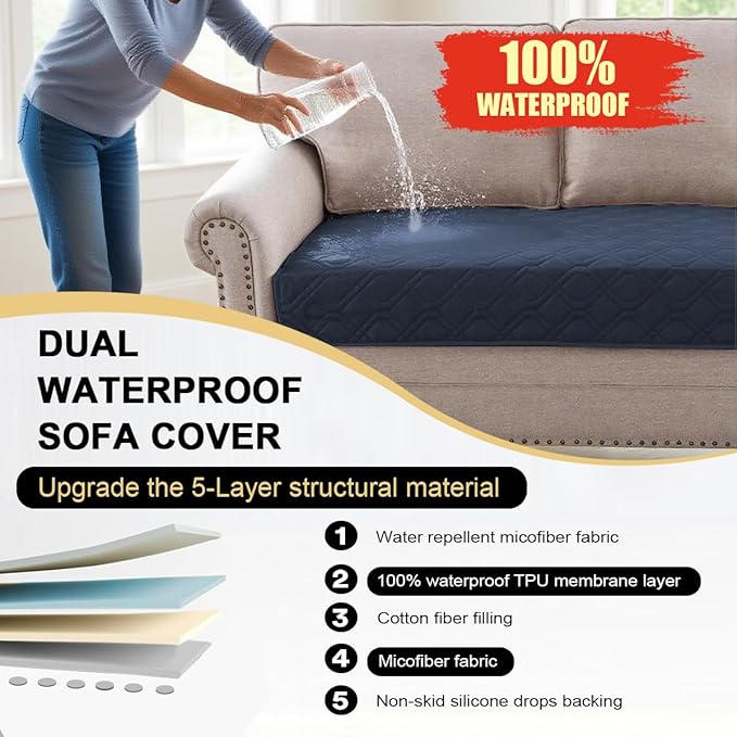 PrinceDeco Waterproof Couch Cover for Dogs Washable Dog Blanket for Bed Couch Sofa Outdoor Bed Cover with Anti-Slip Back(32x82 Inch,Navy)