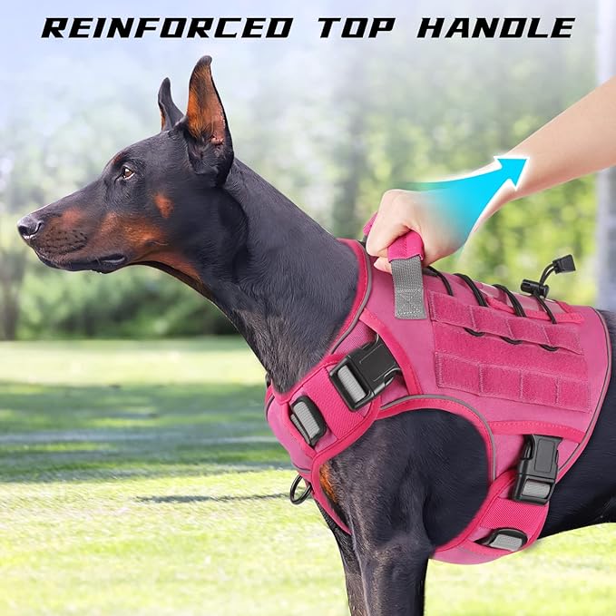 WINGOIN Pink Tactical Dog Harness for Large Dogs,No Pull Dog Harness | Heavy Duty with Handle,Adjustable Reflective,Military K9 Style,Big Size Pet Vest,for German Shepherd,for Walking Hunting
