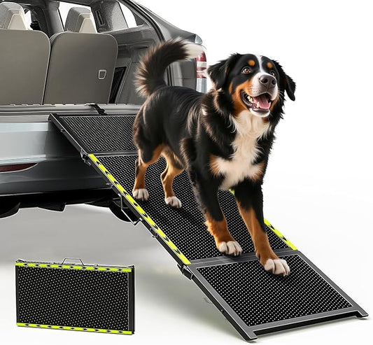 Pawaboo 67" L & 20" W Longest Dog Ramp for Car Foldable, Up to 200 LBS | Extra Wide Portable Pet Dog Ramps for Large Dogs, Dog Car Ramp for SUV/Truck/RV/Bed, Lightweight Ramps with Non-Slip Mesh, Bl
