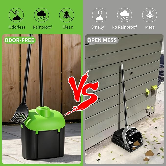 ienjoyed 40" Tall Dog Pooper Scooper with 100 Bags Attachment, Large Capacity Swivel Bin and Rake Metal Pole, Long Handle Pooper Scooper for Large Dogs, Dog Poop Scoop for Yard (Green)