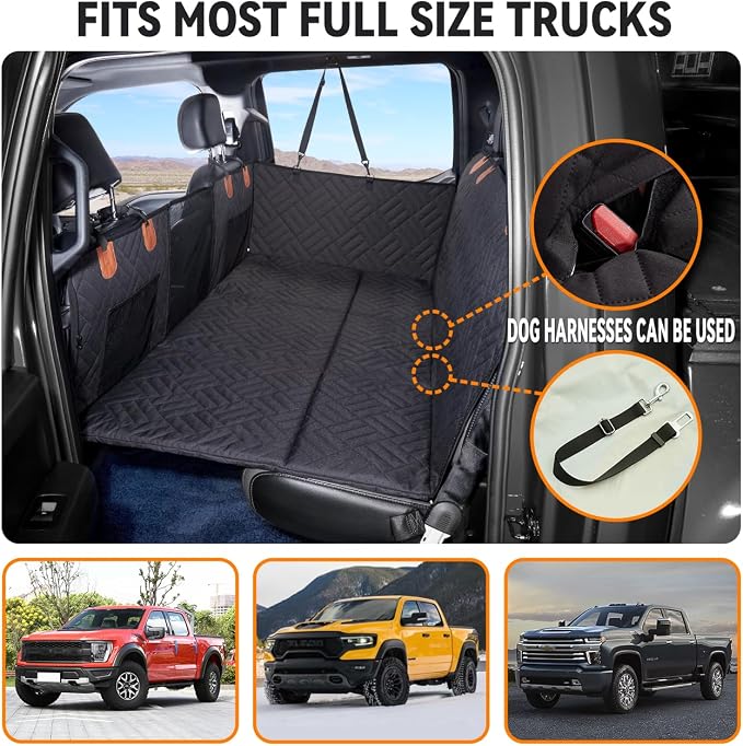 YJGF Hard Bottom Dog Car Seat Cover for Full-Size Trucks,Back Seat Extender | Strong Support,More Rest Space,Waterproof, Scratch Resistant,Car Seat Protector,Dog Hammock for Full-Size Truck