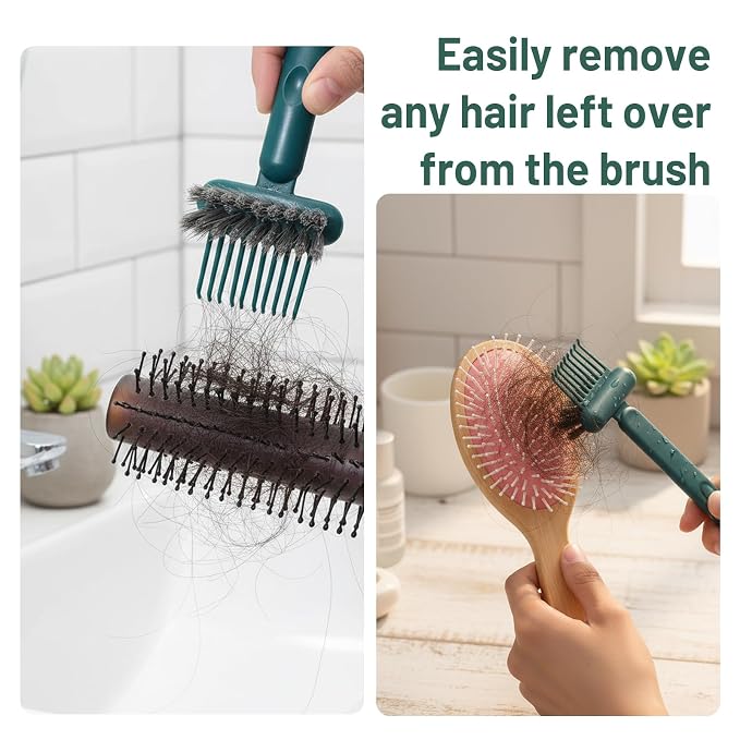 3 PCS Hair Brush Cleaner Tool, Comb and Hairbrush Cleaning Set, Efficient Hair Removal from Styling Tools, Professional Salon and Home Maintenance, Compact Green Cleaning Brushes for Travel ﻿