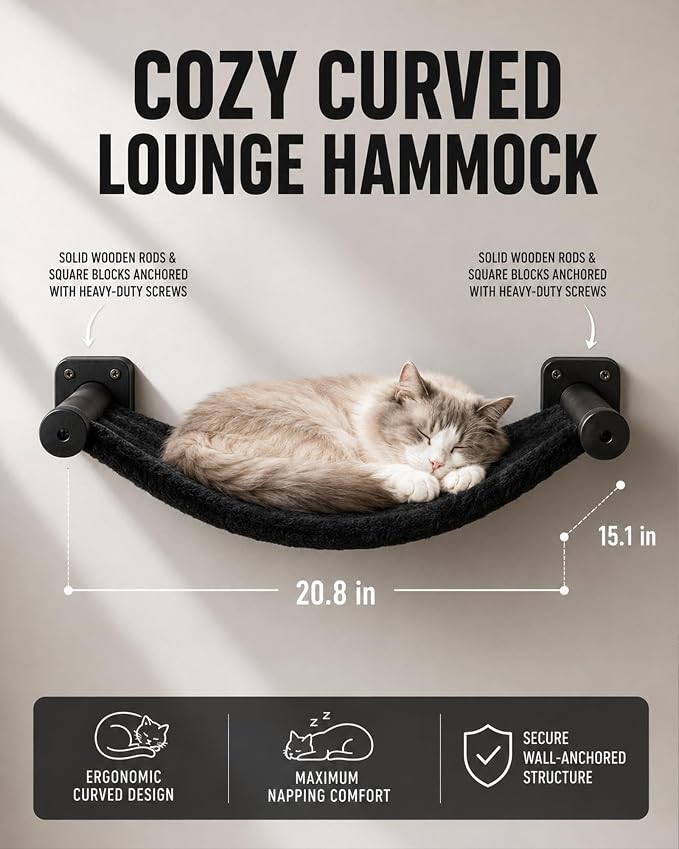 Wall Mounted Cat Furniture Set of 4 – 4 in 1 Cat Wall Shelves with Hammock, Bridge, Climbing Tree & Perch – Shelves for Large Cats, Holds Up to 30 lbs, Indoor Playground