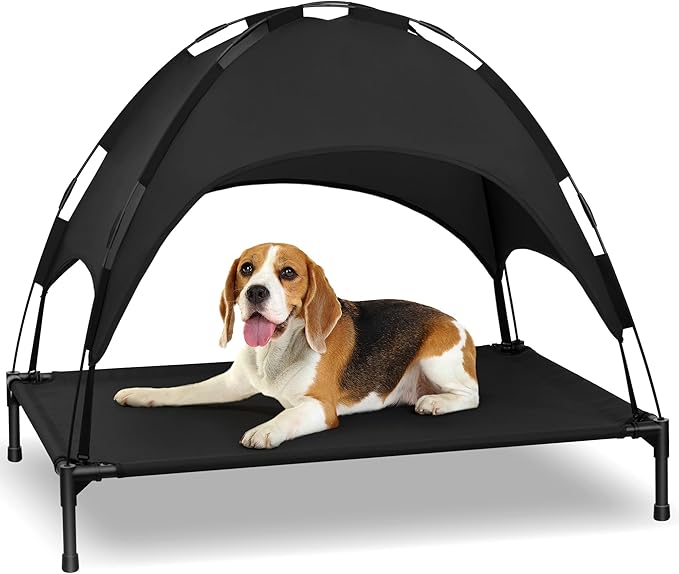Elevated Dog Bed with Removable Canopy, Sun Protection Shade Tent Dog Cot | Portable Outdoor Dog Bed, Raised Pet Cooling Cot Bed for Dogs, 42in