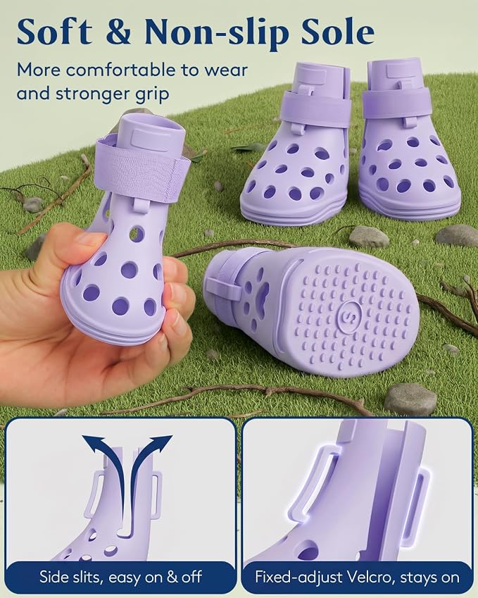 Dog Shoes for Hot Pavement, Breathable Dog Boots Paw Protectors with Adjustable Straps & Non-Slip Sole, Easy On & Off, Waterproof, Easy-Cleaning (Purple, M)