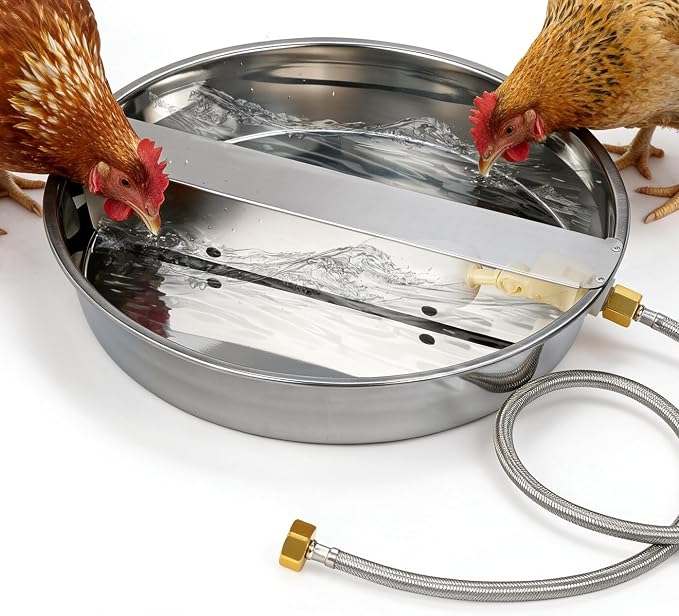 1.8 Gal Automatic Animal Drinking Water Bowl, Wide‑Opening Bowl | Divided Large Water Bowl, Stainless Steel Heavy-Duty, for Dogs Pets Chicken Duck Goat