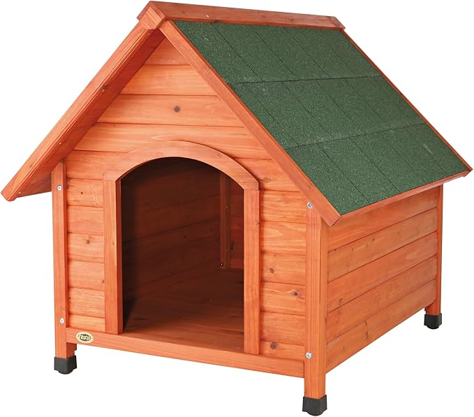 TRIXIE Natura Medium Cottage Dog House, 34.75 x 30.5 x 32.5 in, Brown | Outdoor Wooden Dog Shelter, Weatherproof Sealer, Peaked Roof, Removable Floor Panels, Adjustable Legs