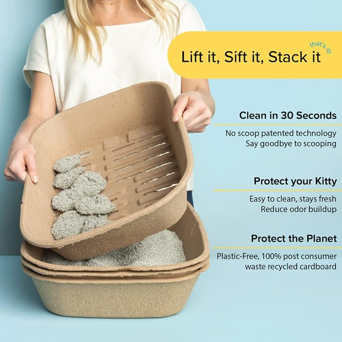 Kitty Sift (Set of 2 Litter Boxes & 1 Sifting Liner) Disposable Sifting Cat Litter Box Jumbo, 3 Count, Durable and Portable for Travel with Odor Control