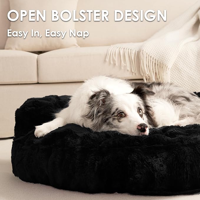 EHEYCIGA Soft Cat Couch Bed for Indoor Cats, Fluffy Small Dog Bed with Removable Washable Cover, Bolster Pet Sofa, Waterproof and Non-Slip, 26" x 26"x 8", Black