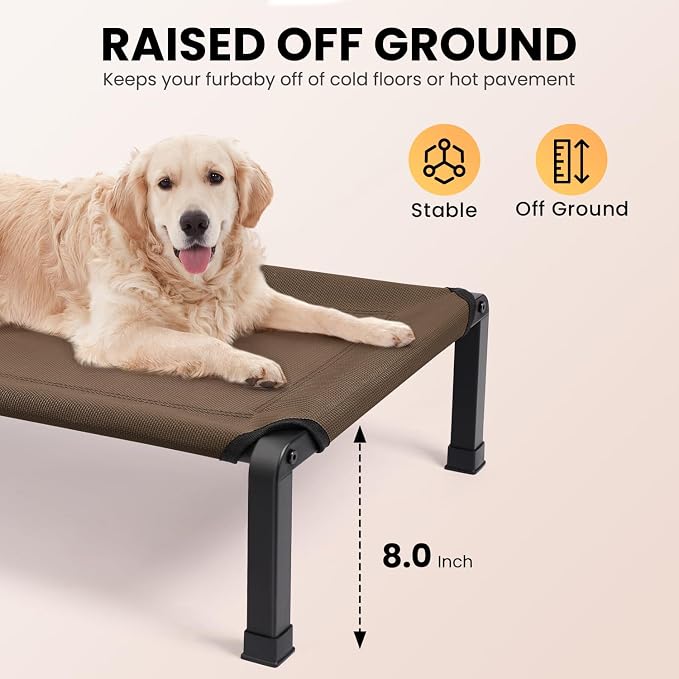 Elevated Dog Bed, Cooling Raised Pet Cot with Chew Proof Mesh Fabric and Steel Frame, Portable Dog Cot Bed with No-Slip Rubber Feet, 60 in
