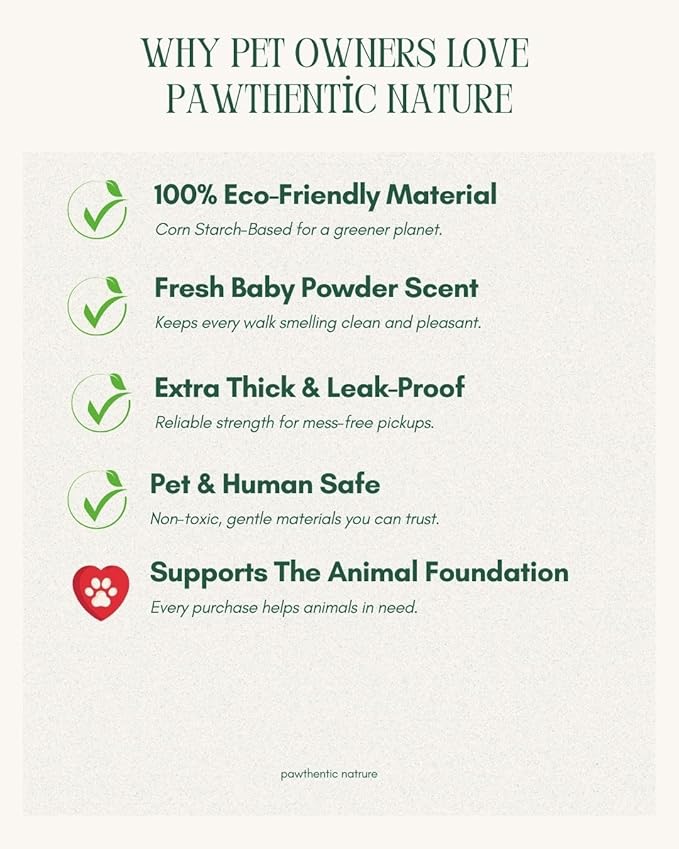 Dog Poop Bags – 270 Count Value Pack, Extra-Thick 18 Micron, Leak-Resistant, Strong & Durable for Dogs & Cats, Light Baby Powder Scent – PAWTHENTIC NATURE
