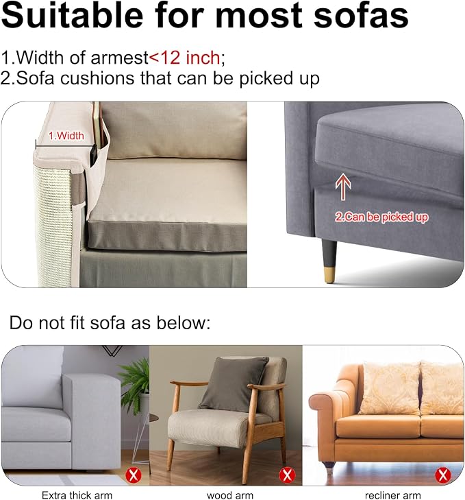 Cat Scratch Sofa Protector,27.6”L*19.6“W Cat Scratch Furniture Protector Pad Couch Arm Sheild with Natural Sisal for Protecting Couch Sofa Chair Furniture（Beige/Right Handed