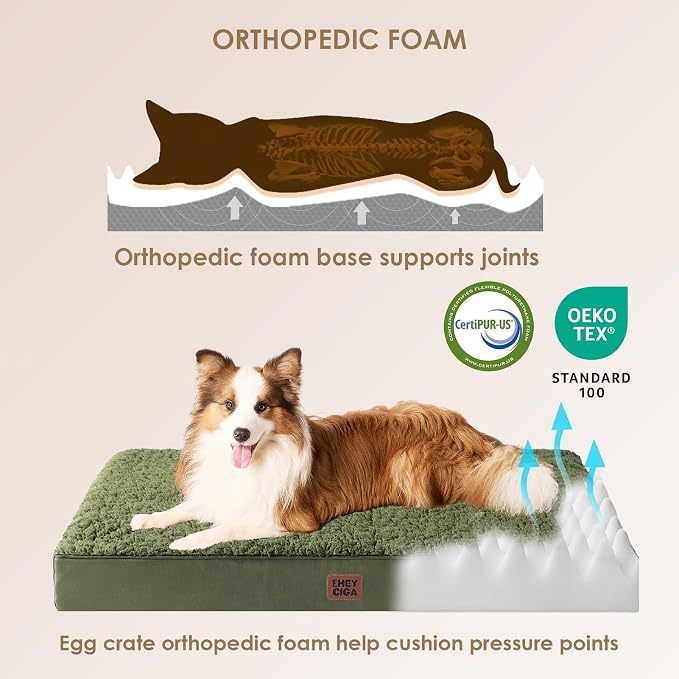 EHEYCIGA Orthopedic Dog Bed Extra Large with Removable Washable Cover, 44IN | Egg Crate Foam Support, Durable Oxford fabric, Non-Slip Bottom, Machine Washable, Soft Waterproof Plush Pet Bed Mat For Crate