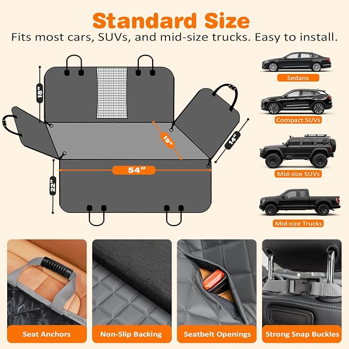 URPOWER 4 in 1 Dog Car Seat Cover for Back Seat, Waterproof Dog Hammock with Mesh Window and Side Flap Pet Car Seat Protector Dogs Backseat Cover for Cars, SUVs & Mid-Size Trucks