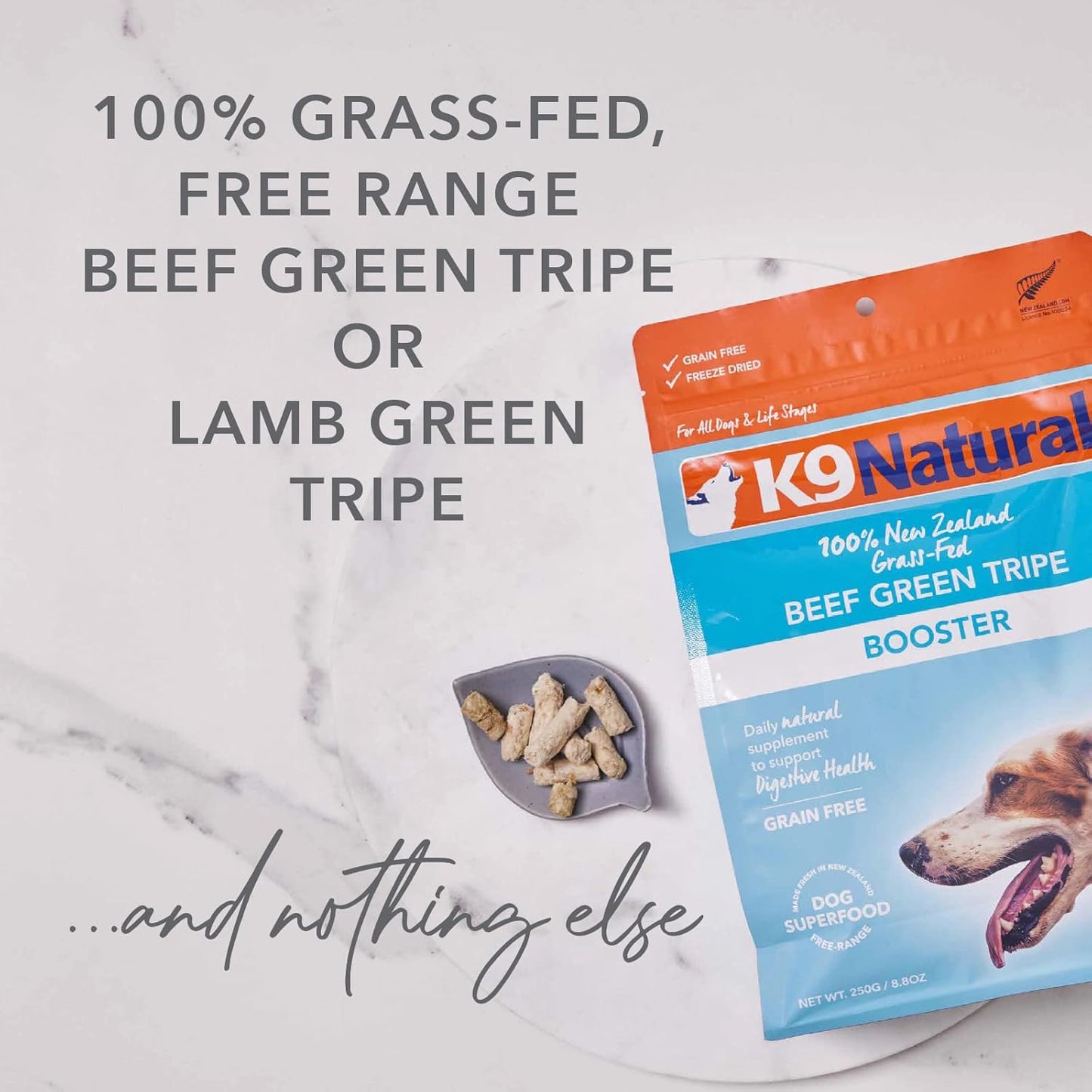 K9 Natural Freeze Dried Dog Food Topper with Verified Ingredients, Organ Meat Blend for Digestive Support, Human-Grade Freeze Dried Puppy Food & Dog Topping, Beef Green Tripe, 2.6oz