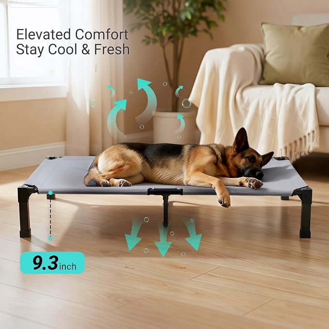 Elevated Outdoor Dog Bed, Raised Dog Bed with Steel Framed 60in | Cooling Elevated Pet Cot with Non-Slip Feet, and Waterproof, Washable, Breathable Teslin Mesh