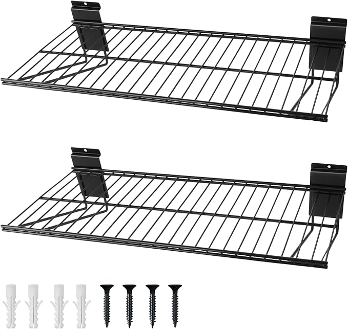 Slat Wall Shelves Accessories - 24 Inch Slatwall Wire Shelf Heavy Duty Storage Garage Shelving Wall Mounted (2 Pack)