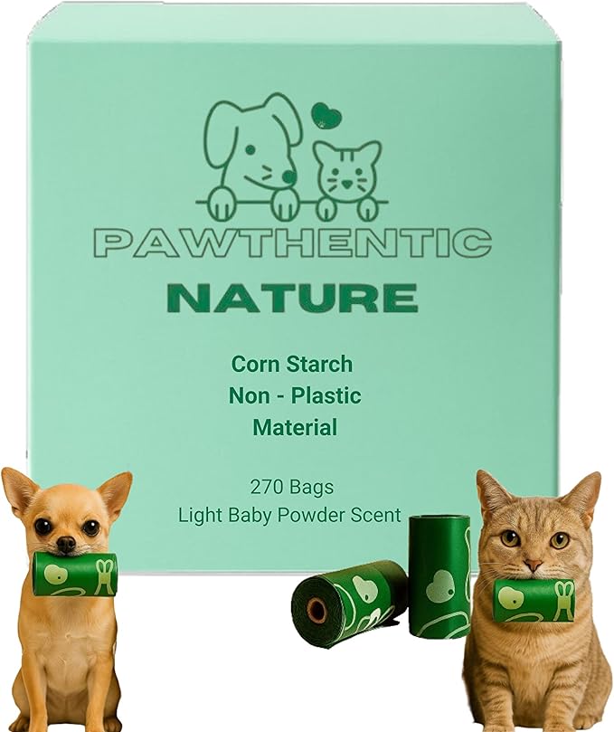 Dog Poop Bags – 270 Count Value Pack, Extra-Thick 18 Micron, Leak-Resistant, Strong & Durable for Dogs & Cats, Light Baby Powder Scent – PAWTHENTIC NATURE