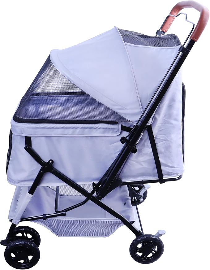 Pet Stroller (4 Wheels for Cats and Dogs) with Reversible Handle for Small and Medium Pets up to 33 lbs.Silver
