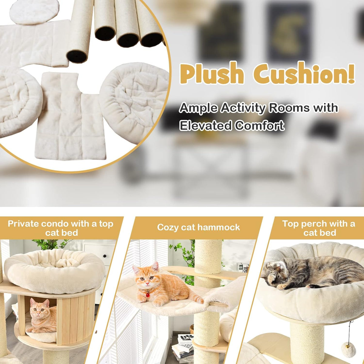 PETSITE 68.5" Tall Cat Tree, Multi-Level Modern Cat Tower with Sisal Scratching Posts, Top Perch, Cat Condo, Hammock, Jingling Balls, and Washable Cushions, Cat Tree Tower for Indoor Cats Large Adult