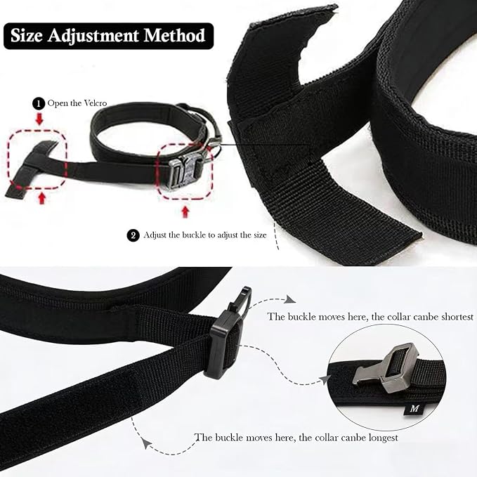 Tactical Dog Collar for Large Dogs with Control Handle,Black,XL | Adjustable Fit,Heavy-Duty Quick-Release Metal Buckle,1000D Nylon Fabric,Soft-Padded Webbing,D-Ring,for Training & Hiking