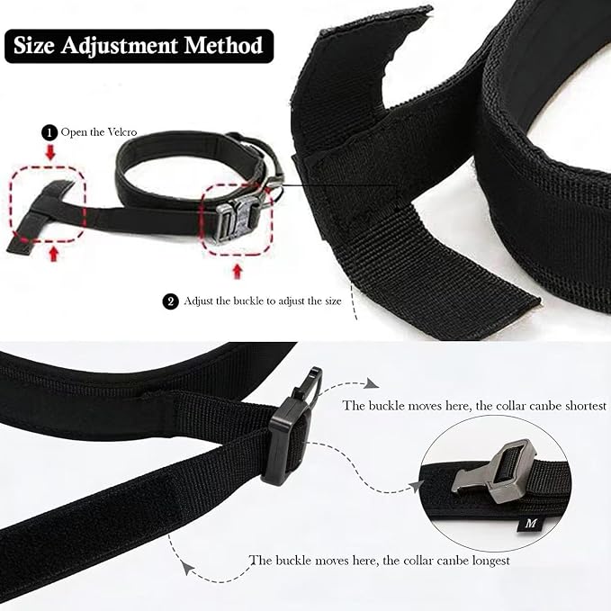 Tactical Dog Collar for Large Dogs with Control Handle,Black,S | Adjustable Fit,Heavy-Duty Quick-Release Metal Buckle,1000D Nylon Fabric,Soft-Padded Webbing,D-Ring,for Training & Hiking
