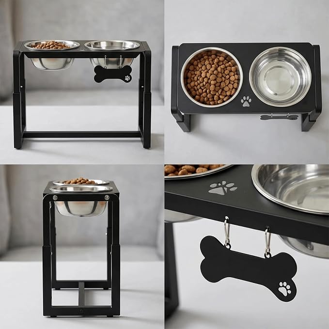 Metal Elevated Dog Bowls, Raised Dog Bowls for Medium/Large Sized Dogs with Two 58oz Stainless Steel Food Bowls, 3 Adjustable Height (8.8"/11.5"/14") Dog Bowl Stand Protect Neck & Joints