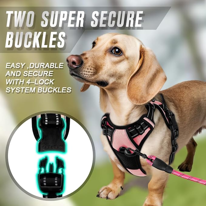 BARKBAY Dog Harness No Pull for Small Sized Dog Front Back Clips,Dog Vest | Soft Padded No Choke With Handle,Easy On&Off,Adjustable Reflective For Walking Training Running(Light Pink,XS)