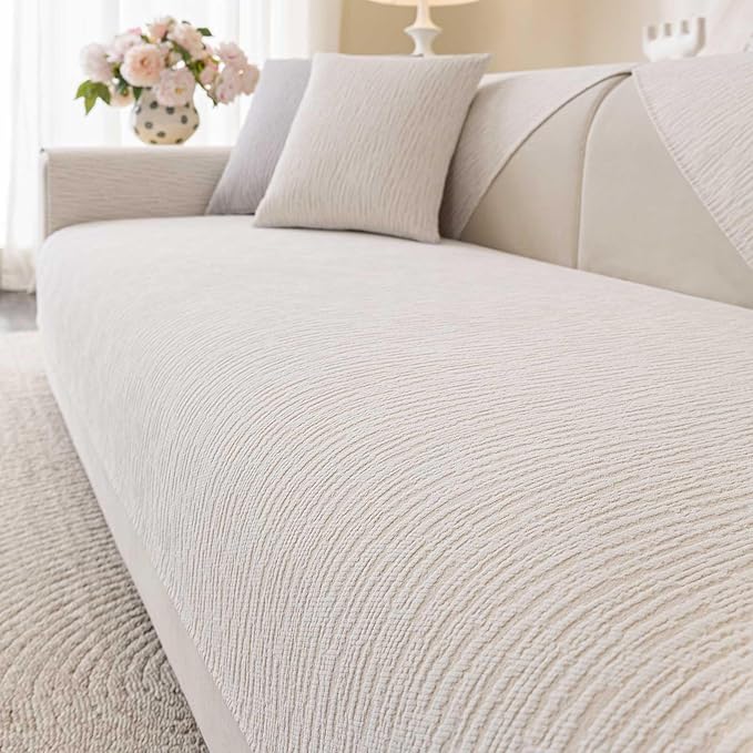 Soft Waterproof Chenille Cover Washable, Non Slip Sectional Sofa Covers for 3 Cushion Couch Sofa L Sharped Sofa Slipcover for Pets, Furniture Protector (1 PCS 36"x36" White)
