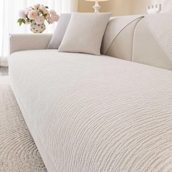 Soft Waterproof Chenille Cover Washable, Non Slip Sectional Sofa Covers for 3 Cushion Couch Sofa L Sharped Sofa Slipcover for Pets, Furniture Protector (1 PCS 27"x27" White)