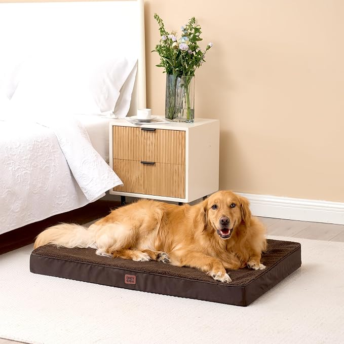EHEYCIGA Orthopedic Dog Bed Large with Removable Washable Cover, 41IN Brown | Egg Crate Foam Support, Durable Oxford fabric, Non-Slip Bottom, Machine Washable, Soft Waterproof Plush Pet Bed Mat For Crate