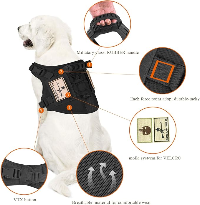 Tactical Dog Vest Harness, Outdoor Training Service Dog Vest Adjustable Military Working Dog Vest with Molle System and Rubber Handle