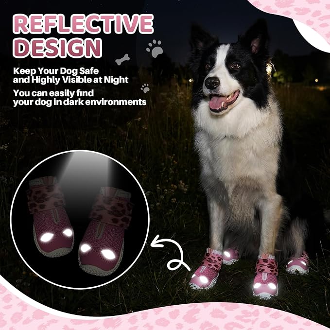 SlowTon Dog Shoes for Large Small Medium Dogs - Breathable Dog Boots for Summer Hot Pavement, Paw Protector for Outdoor Walking Winter Snow, Anti-Slip Rubber Dog Booties for Hardwood Floor (LP PI, 1)