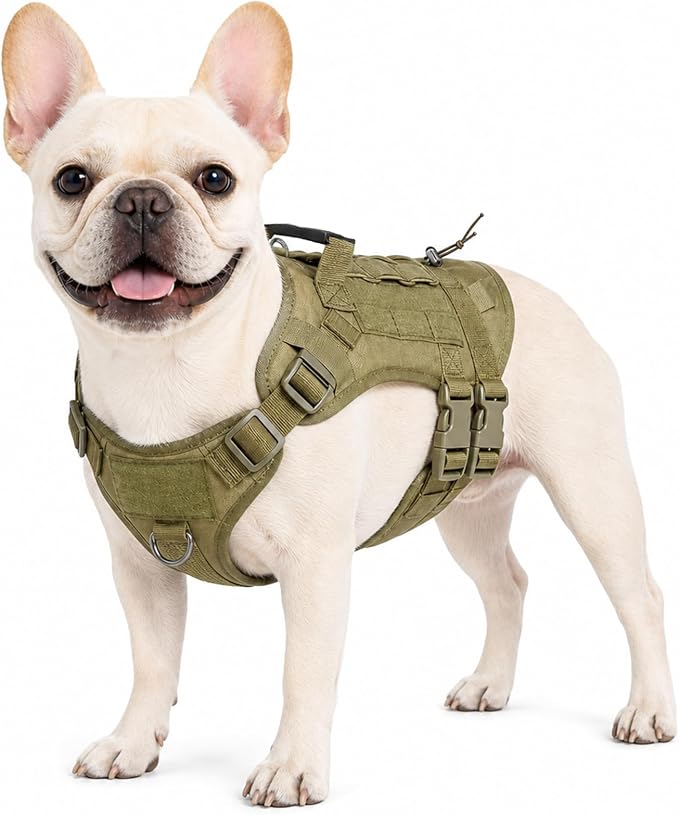 Tactical Dog Harness for Small Dogs, No Pull Vest with Control Handle, Heavy Duty Adjustable Reflective Pet Harness for French Bulldog, Pug, Puppy Walking, Training