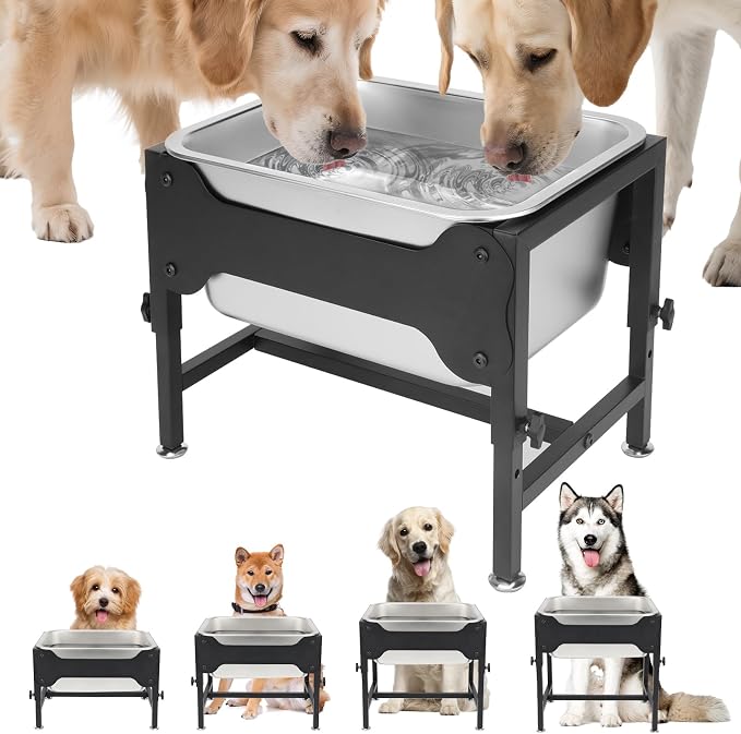 YUEPET Outdoor Elevated Dog Water Bowl, 3 Gallon Bowl for Large Dogs | 4 Heights Adjustable, 3 Gal Extra Large Stainless Steel Bowl, Raised Dog Water Bowl with Stand, Food and Water Use