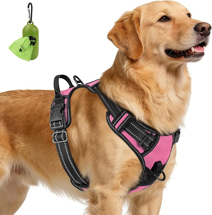 Joytale No Pull Dog Harness for Extra Large Dogs, Front Clip, Pink | Grab Handle for Instant Control, Padded & Adjustable Vest, Sturdy Metal D-Rings, for Safe Training & Daily Walking